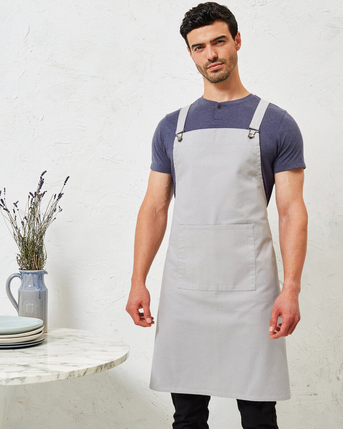 Cross Back Barista Bib Apron with Pocket (PR129)