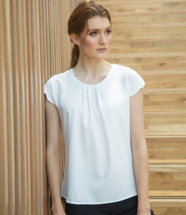 Pleat Front Short Sleeve Blouse (H597)