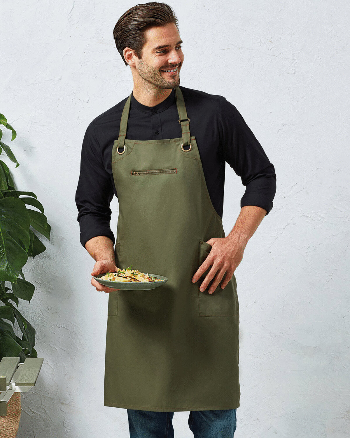 Barley Contrast Stitch Bib Apron (PR121)