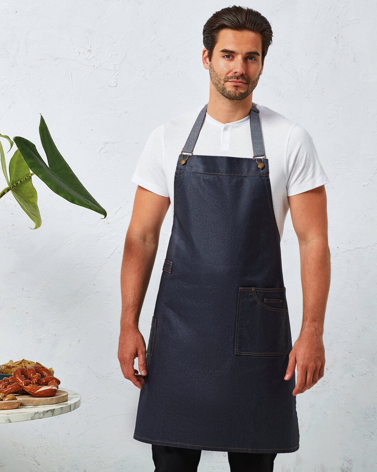 District Waxed look Denim bib apron (PR134)