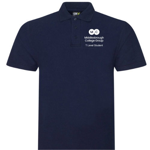Middlesbrough College navy polo T Level Student