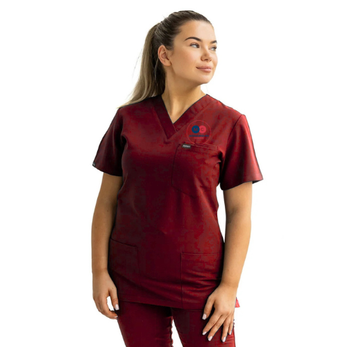 Middlesbrough College WINE LADIES SCRUB TOP NURSING & MIDWIFERY