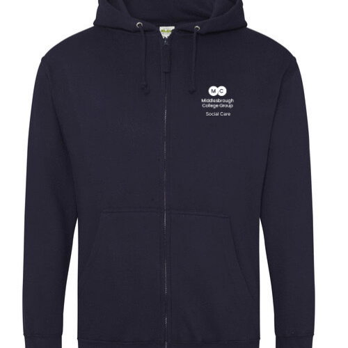 Middlesbrough College Social Care navy zipped hoodie