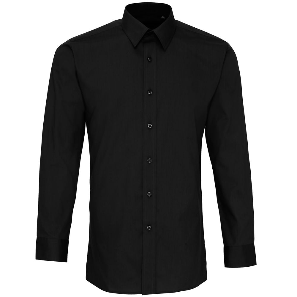 Mens Fitted Poplin Long Sleeve Shirt (PR204)