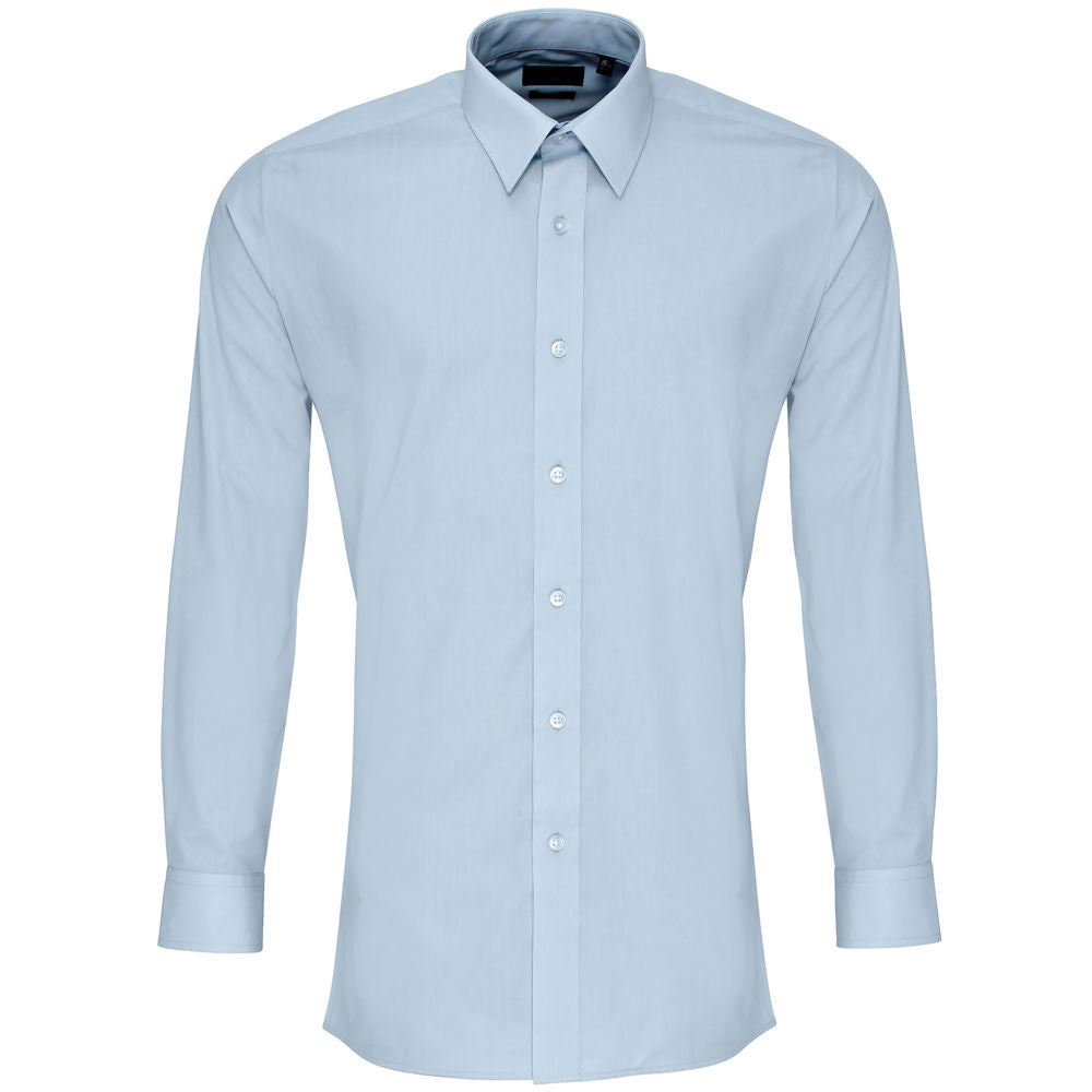 Mens Fitted Poplin Long Sleeve Shirt (PR204)