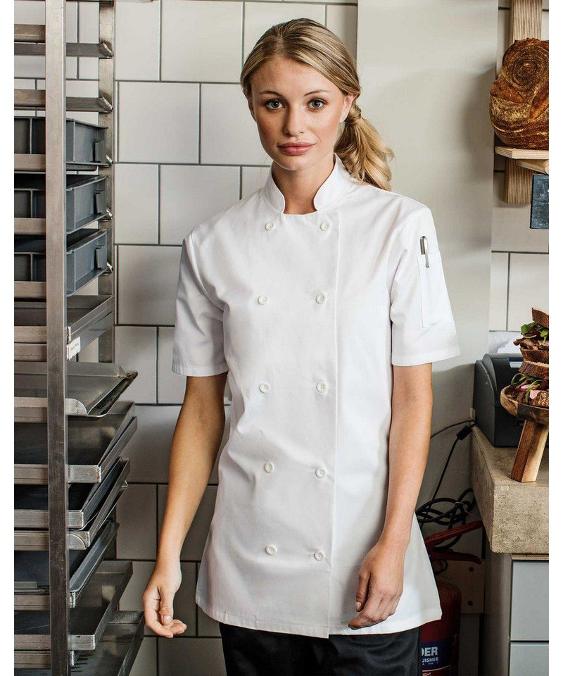 Ladies white short sleeve chefs jacket PR670